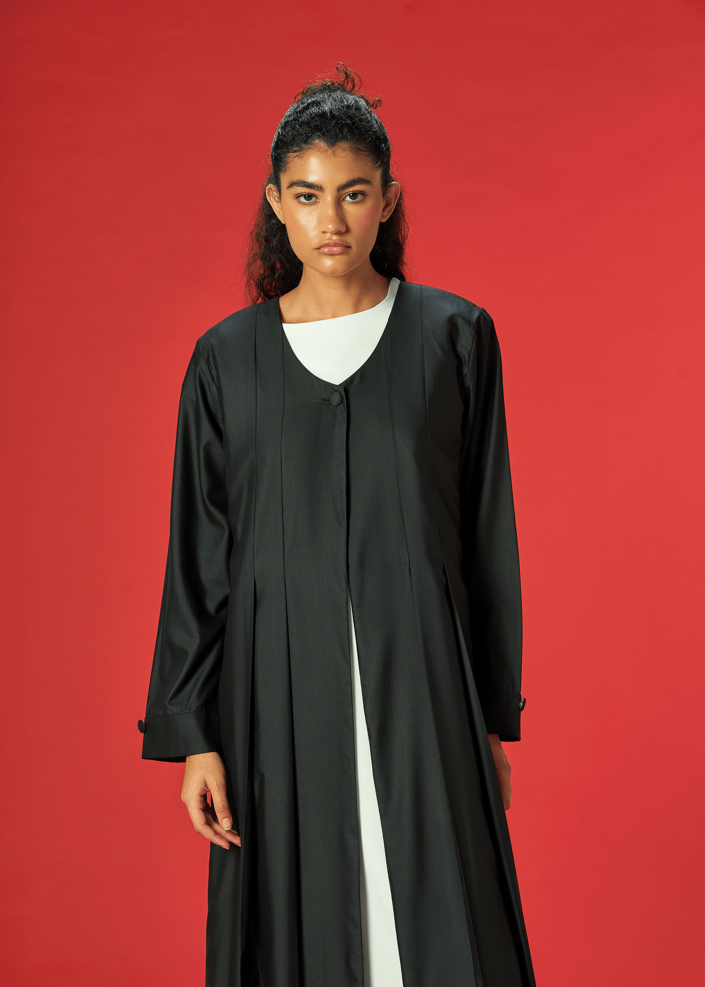 BLACK PLEATED COAT STYLE ABAYA