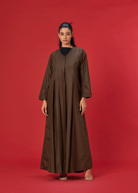 BROWN PLEATED COAT STYLE ABAYA