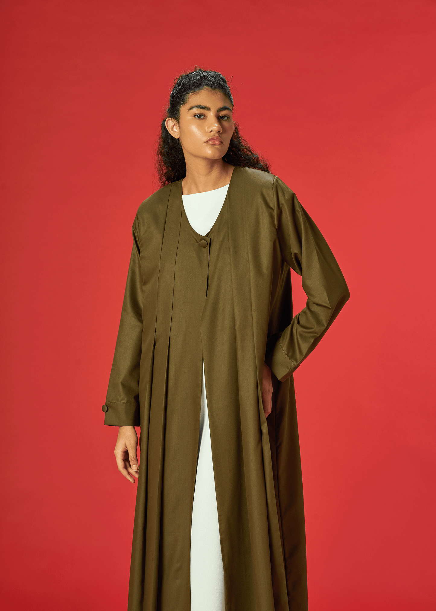 OLIVE PLEATED COAT STYLE ABAYA