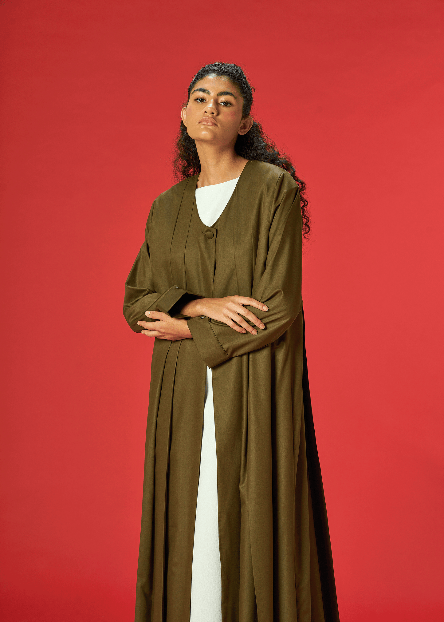 OLIVE PLEATED COAT STYLE ABAYA