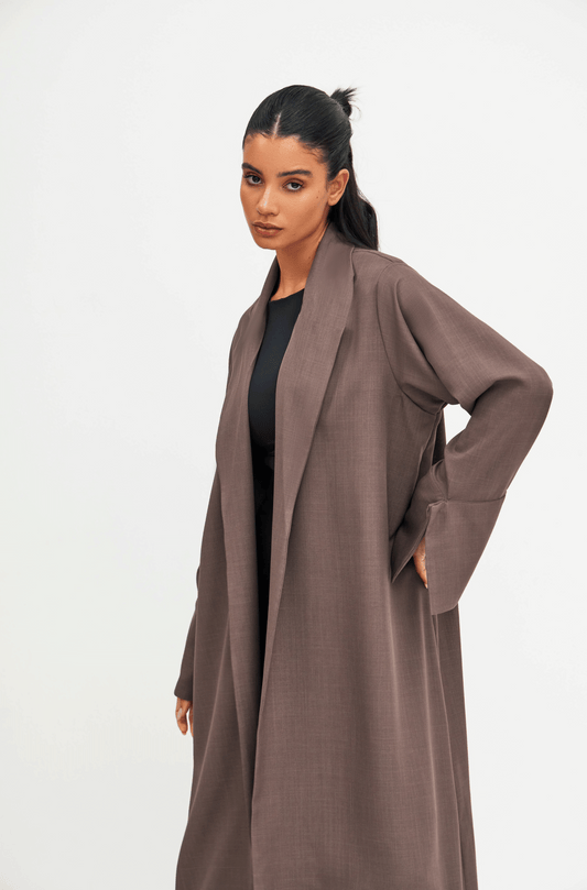 TAUPE PLEATED LINEN ABAYA