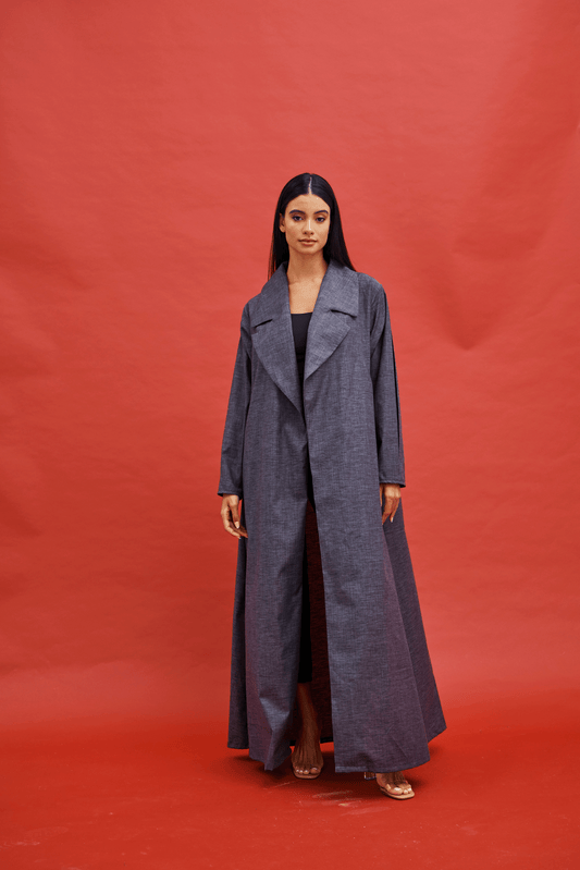 DARK BLUE COLLAR LINEN ABAYA