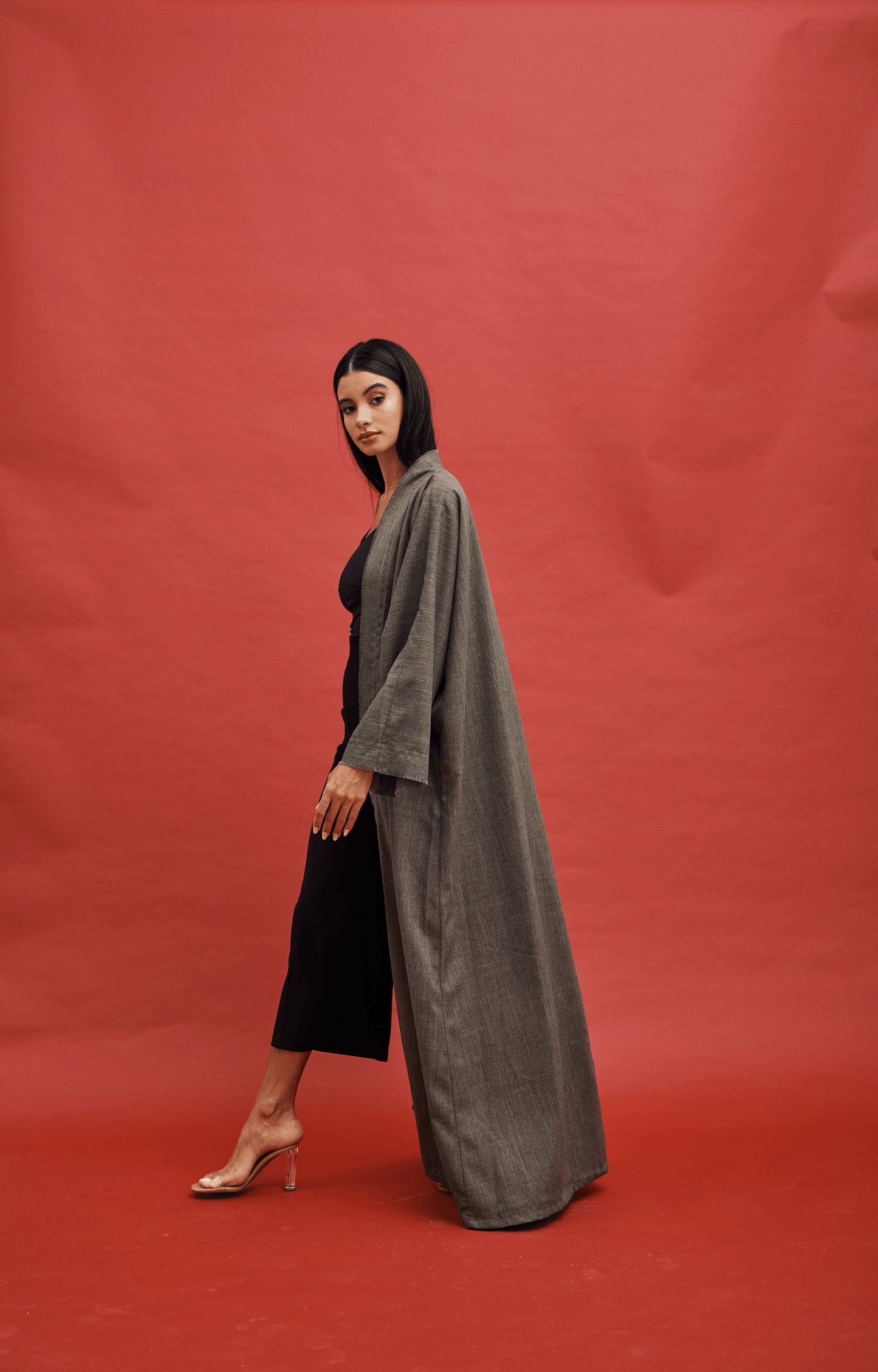 GREEN PLAIN LINEN ABAYA