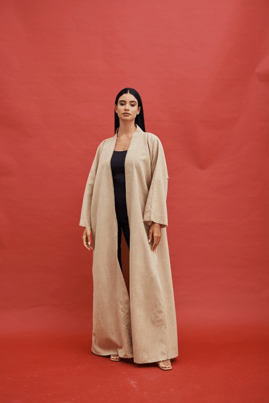 CREAM PLAIN LINEN ABAYA