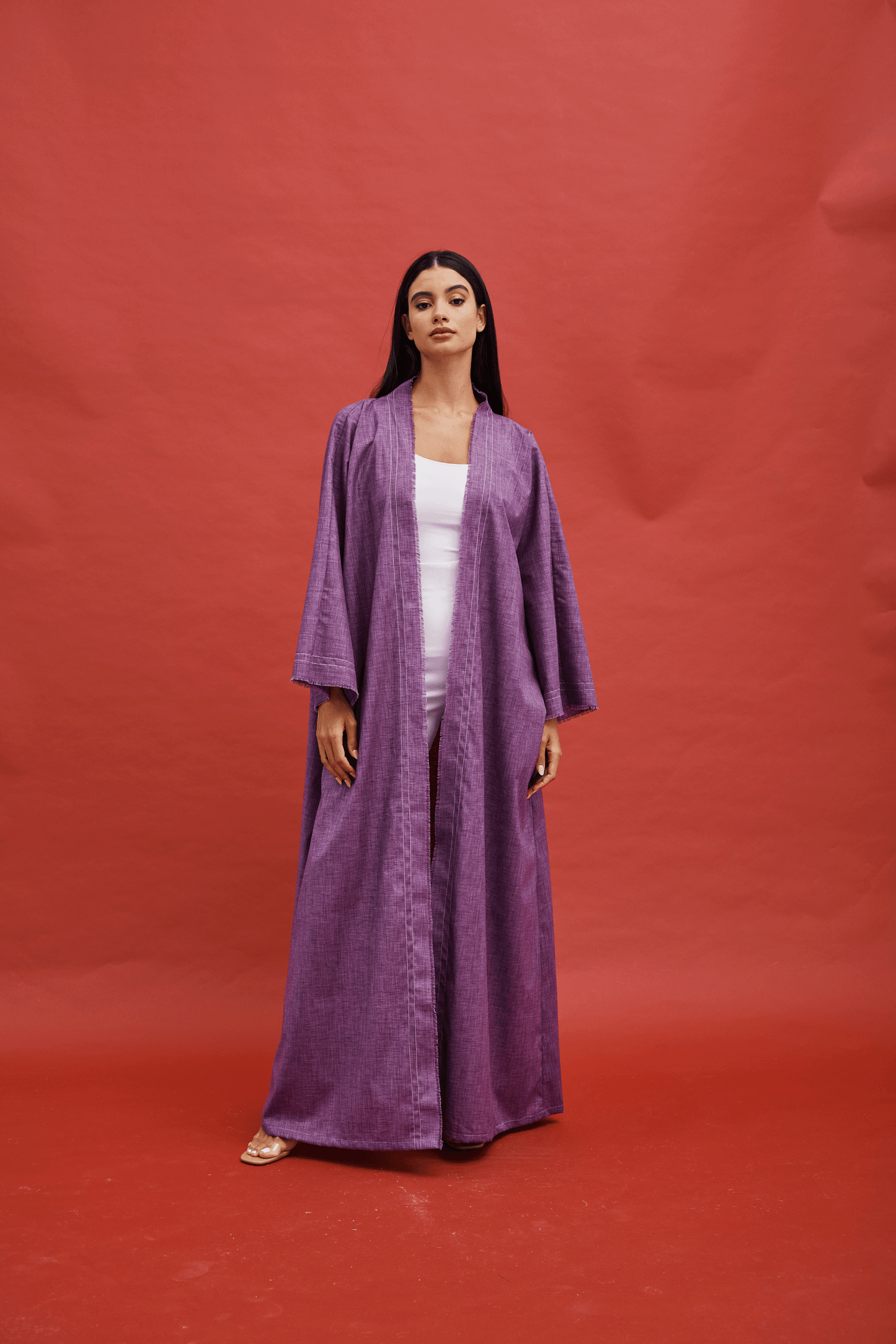 PURPLE PLAIN LINEN ABAYA