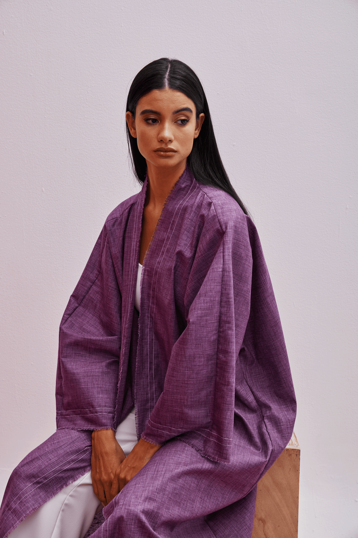 PURPLE PLAIN LINEN ABAYA