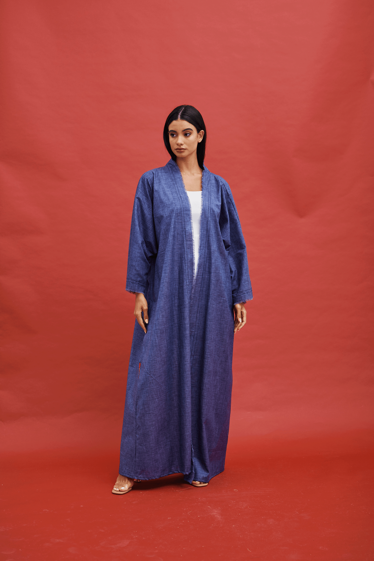 BLUE PLAIN LINEN ABAYA