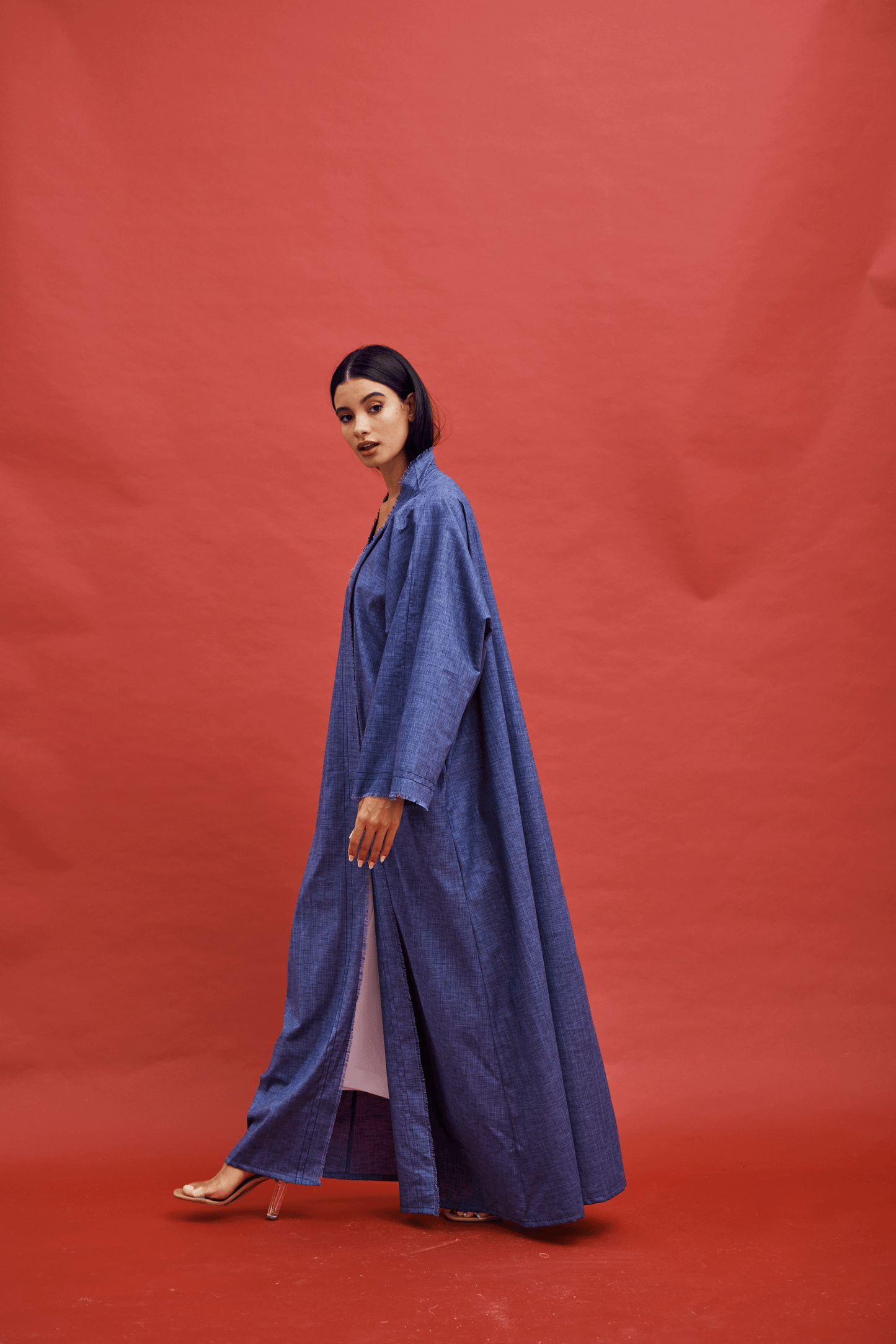 BLUE PLAIN LINEN ABAYA