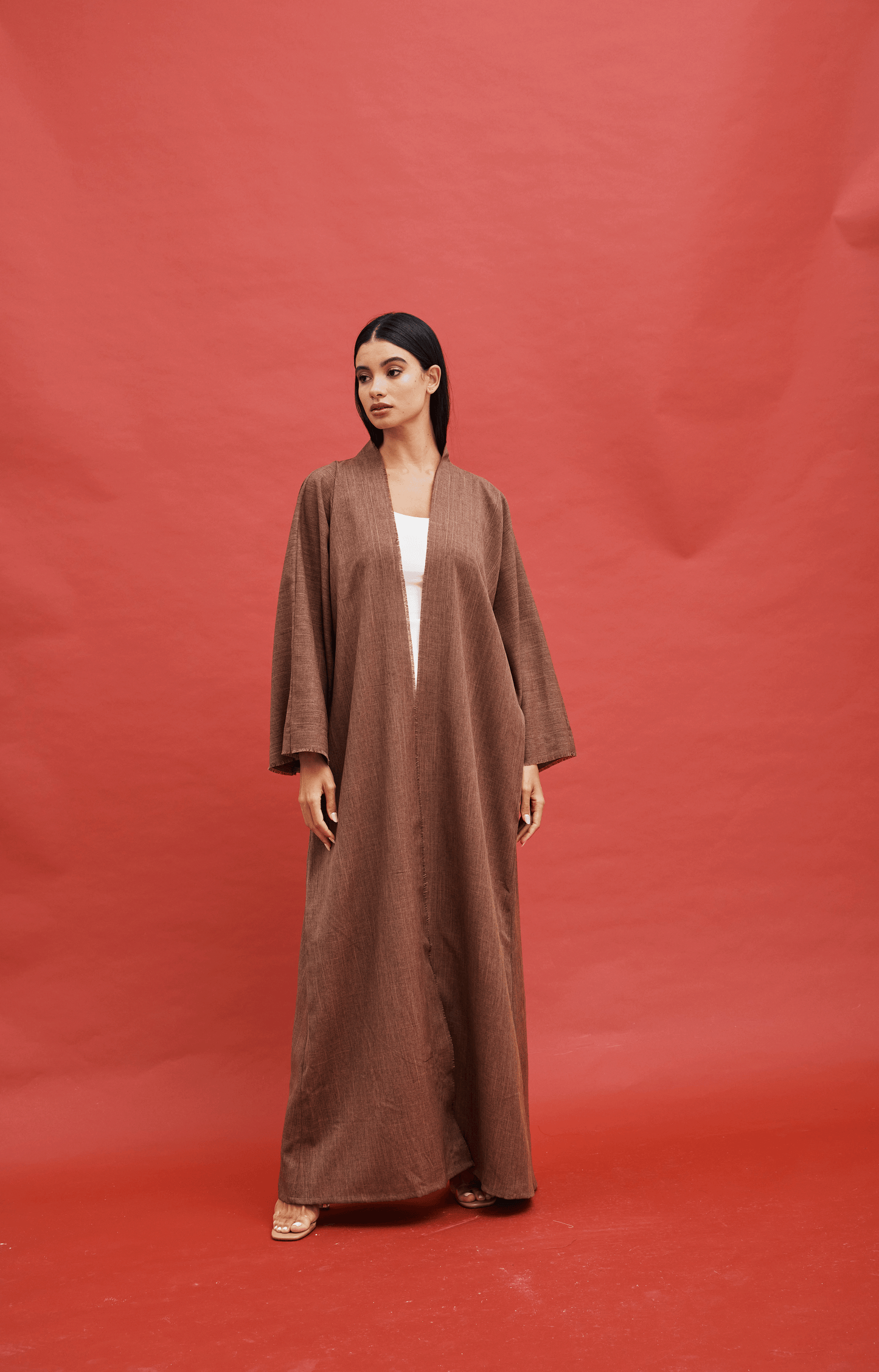 LIGHT BROWN PLAIN LINEN ABAYA