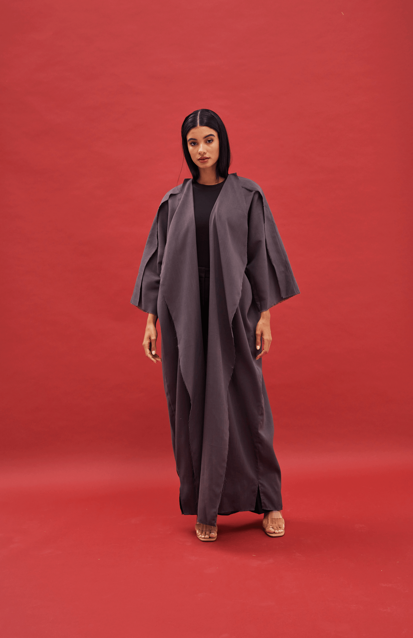 CHARCOAL/BLACK LINEN ABAYA