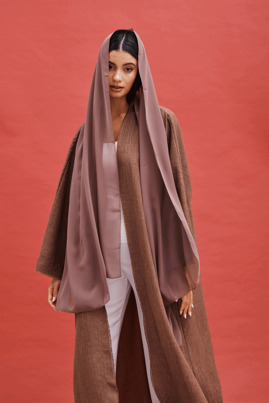 LIGHT BROWN PLAIN LINEN ABAYA