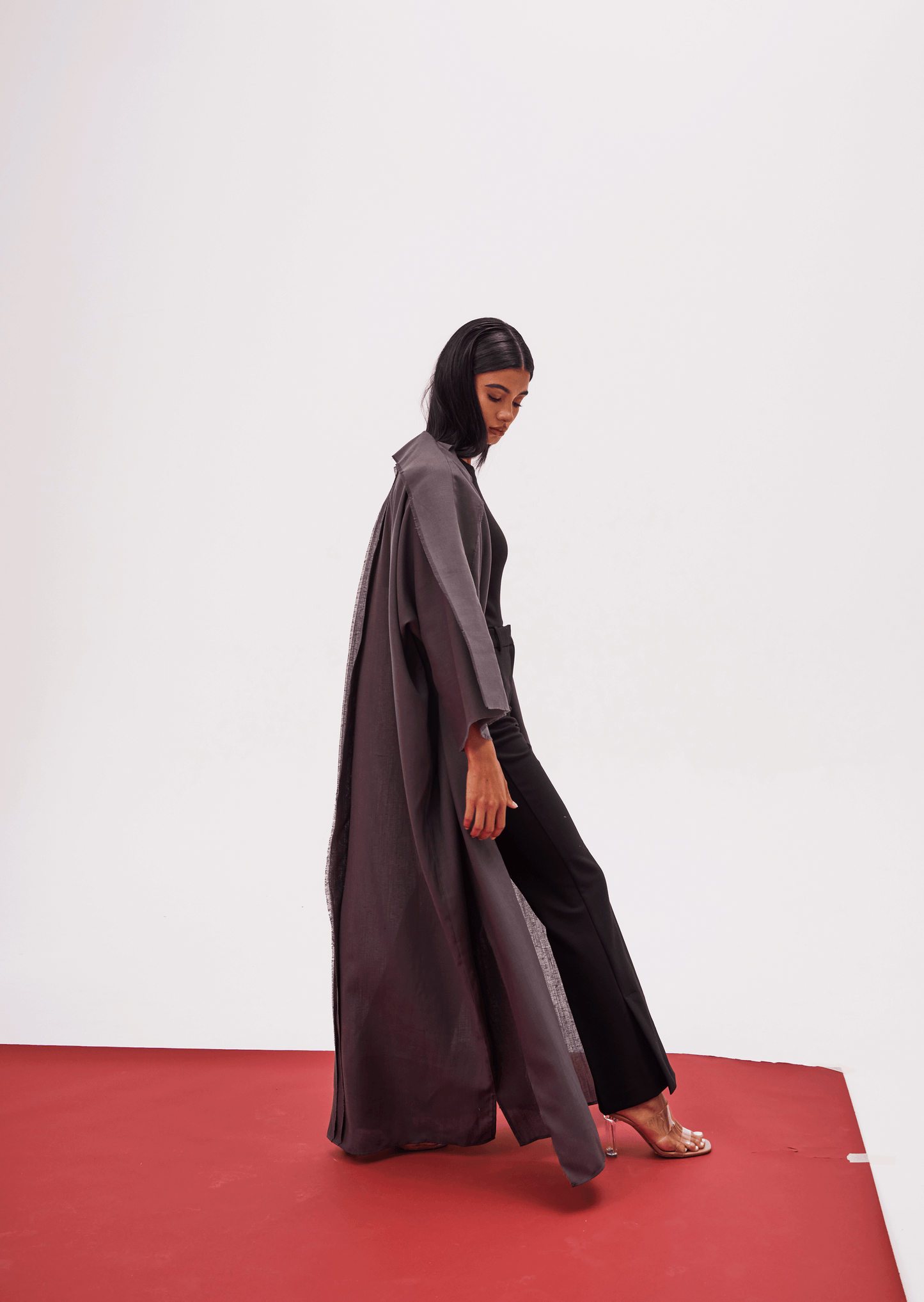 CHARCOAL/BLACK LINEN ABAYA