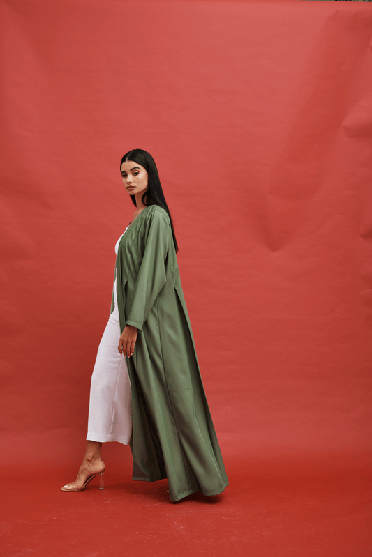 DARK GREEN CREPE PLEATED ABAYA