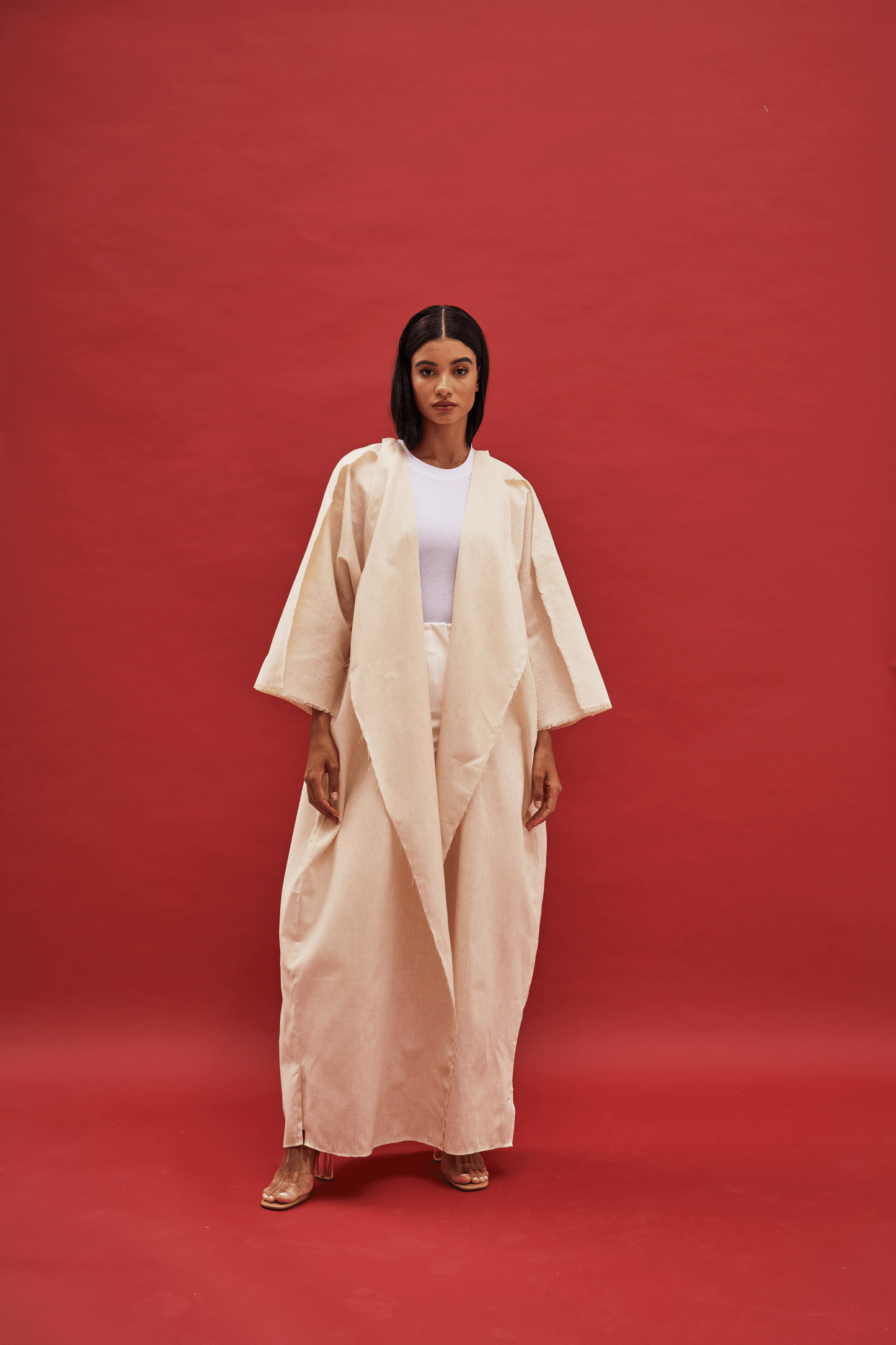 LIGHT BEIGE LINEN ABAYA