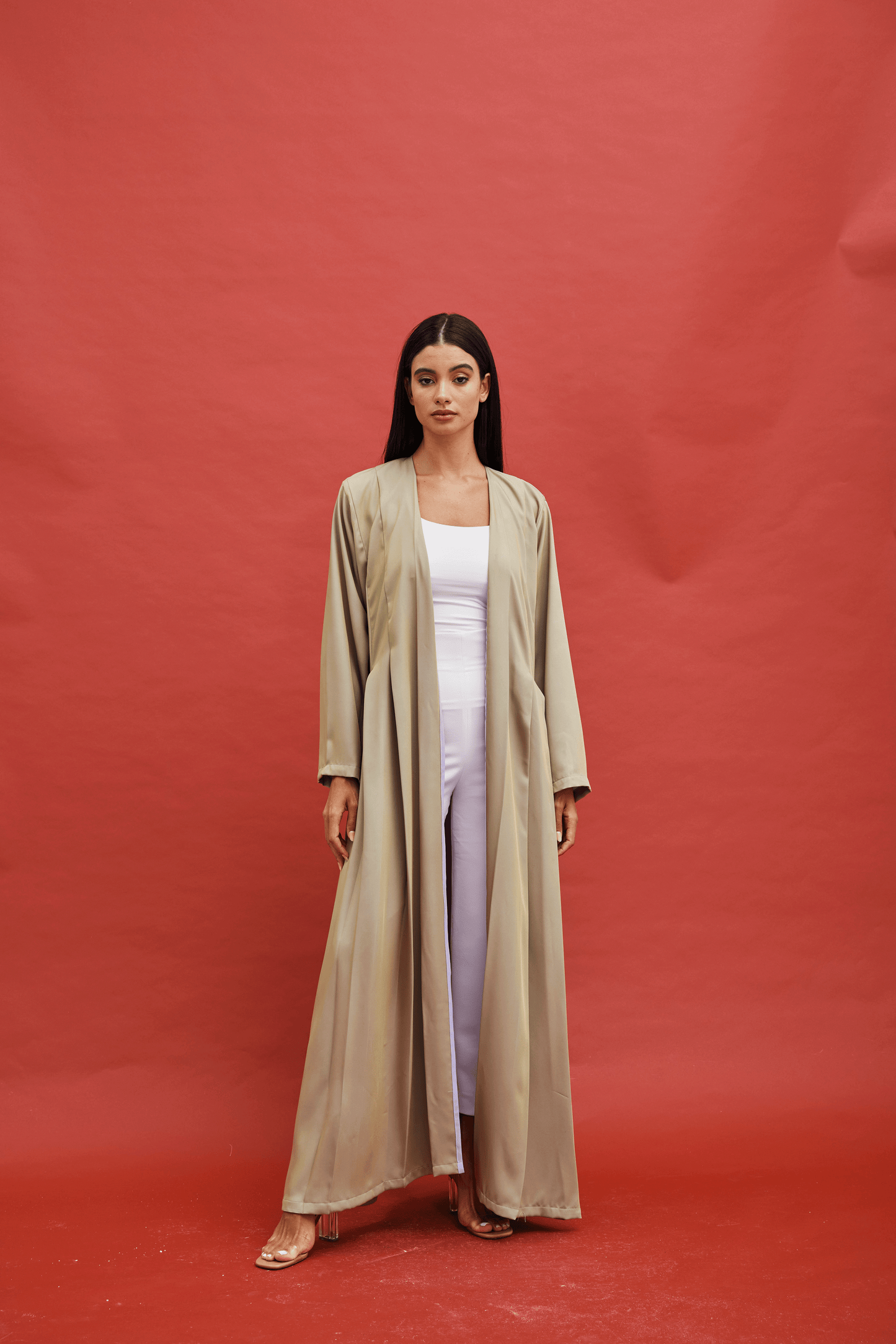 OLIVE CREPE PLEATED ABAYA