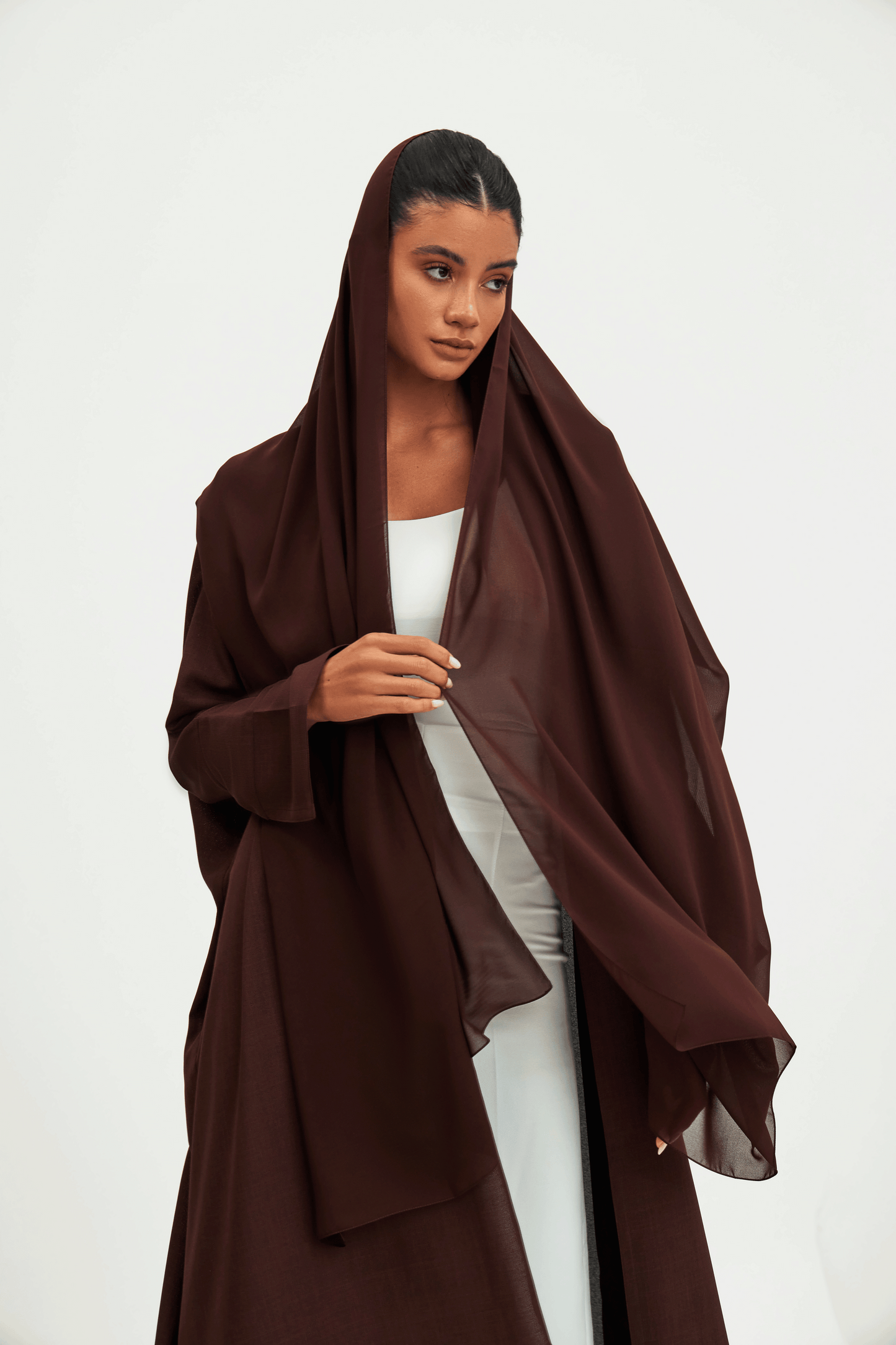 BROWN SLEEVE CUT LINEN ABAYA