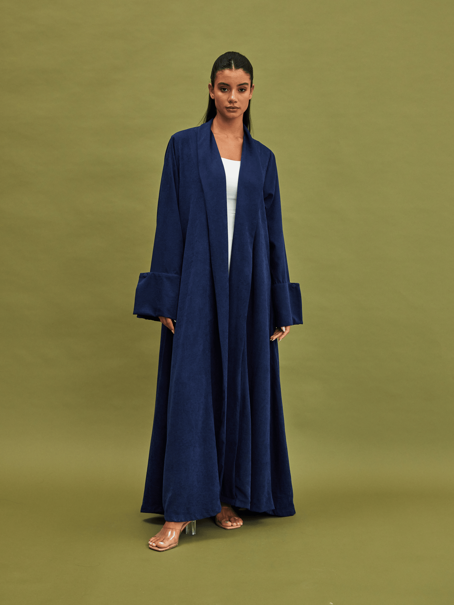 NAVY BLUE PLEATED SUEDE ABAYA