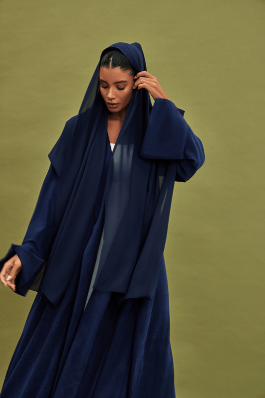 NAVY BLUE PLEATED SUEDE ABAYA