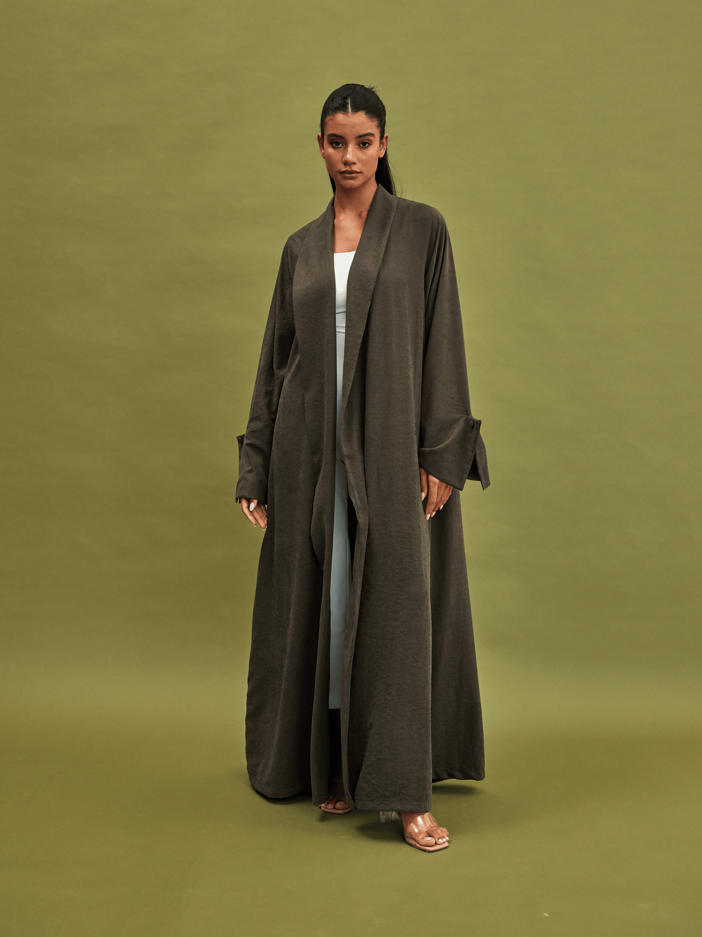 DUST GREEN PLEATED SUEDE ABAYA