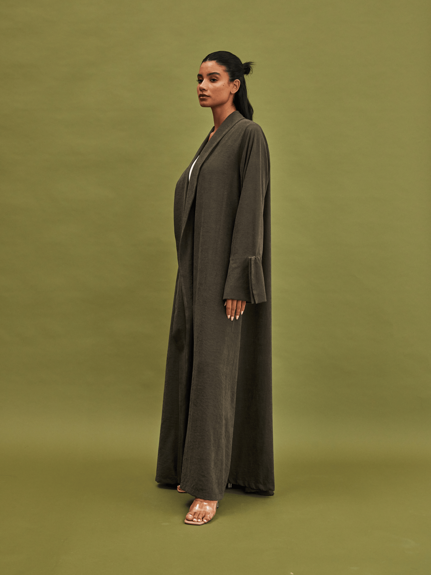 DUST GREEN PLEATED SUEDE ABAYA