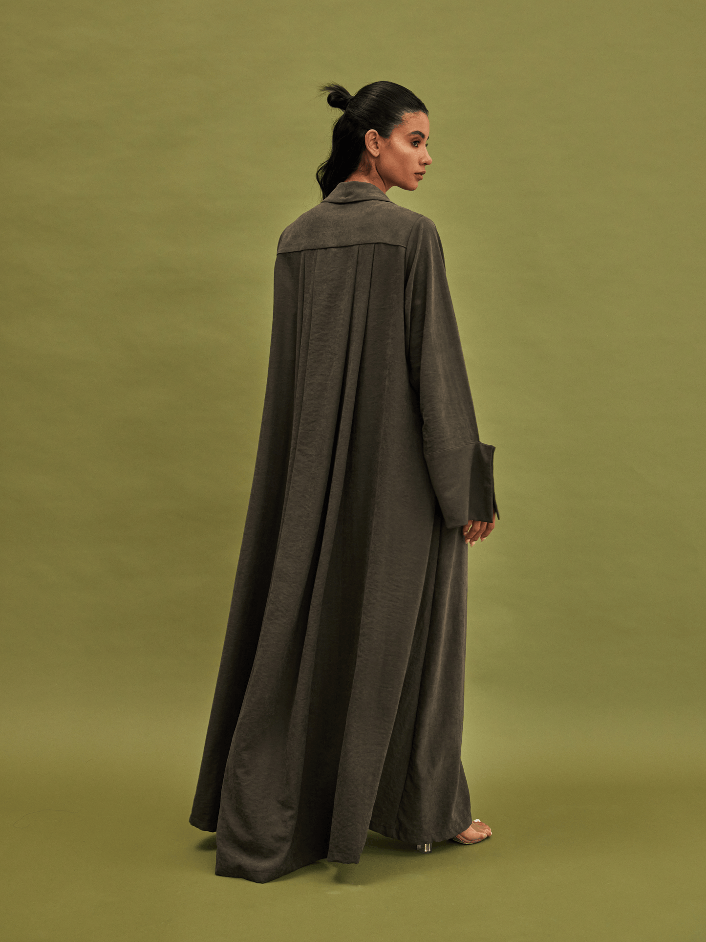 DUST GREEN PLEATED SUEDE ABAYA