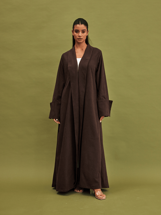 BROWN PLEATED SUEDE ABAYA