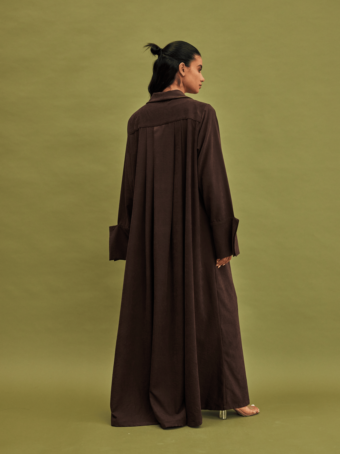 BROWN PLEATED SUEDE ABAYA