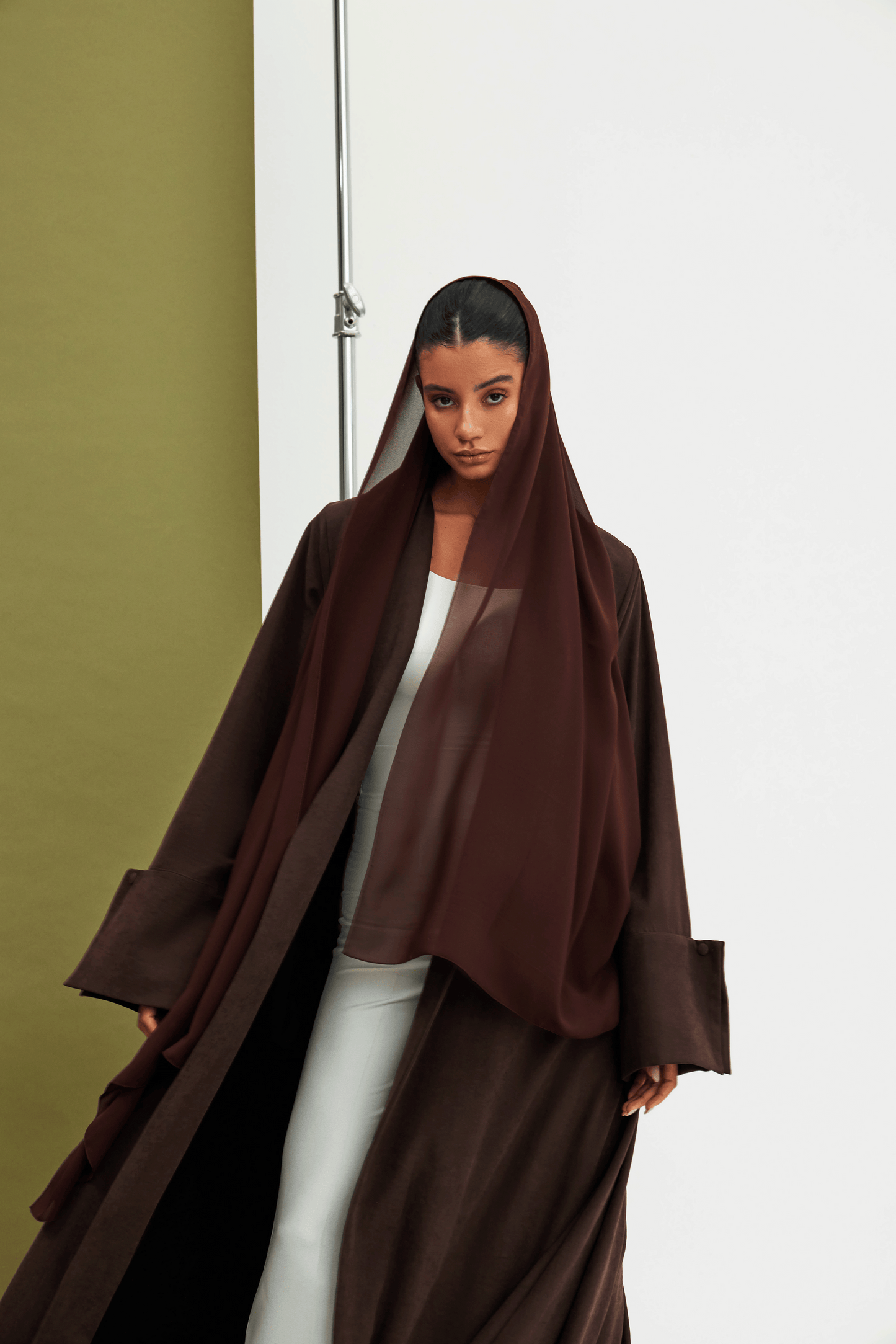 BROWN PLEATED SUEDE ABAYA