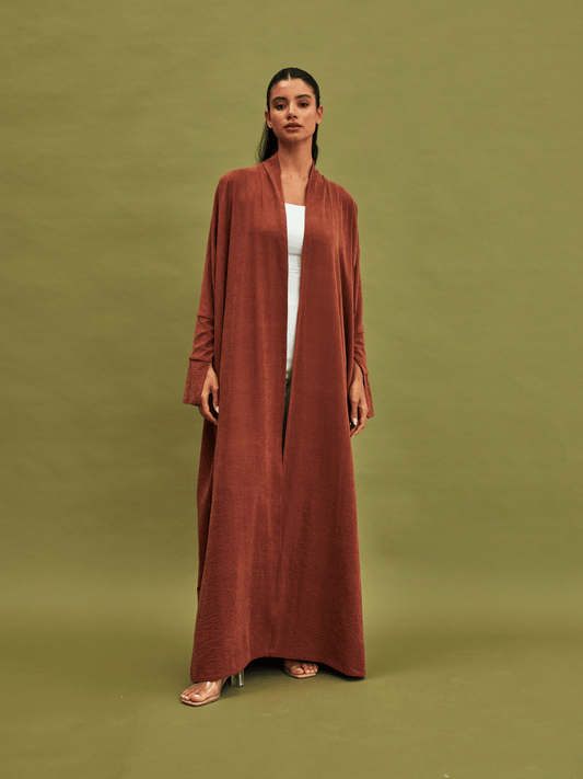 TAN SLEEVE CUT SUEDE ABAYA