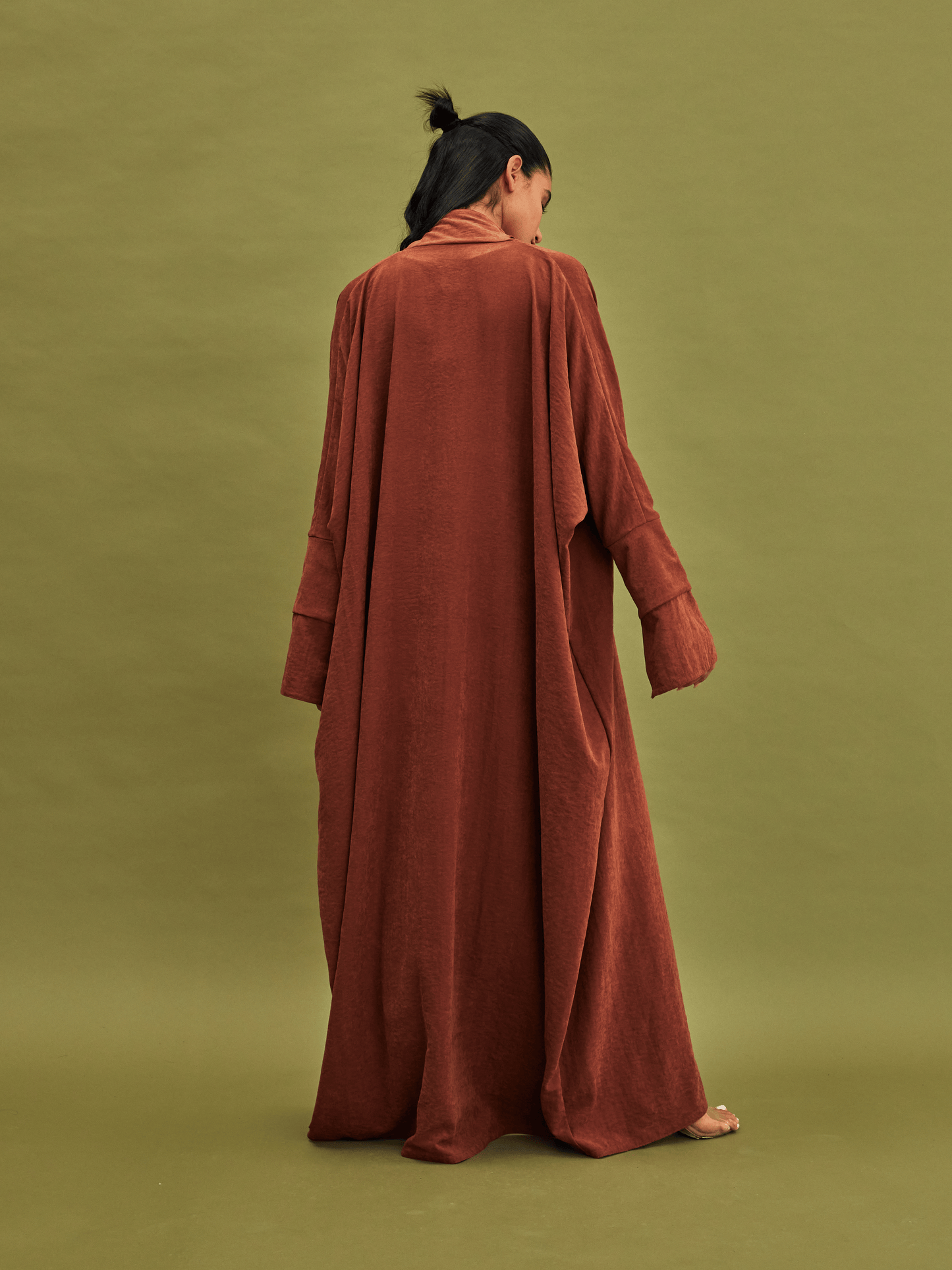 TAN SLEEVE CUT SUEDE ABAYA