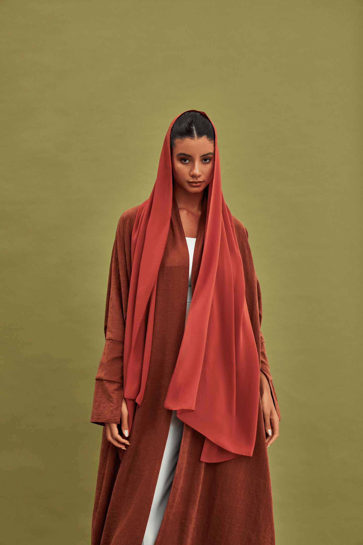 TAN SLEEVE CUT SUEDE ABAYA