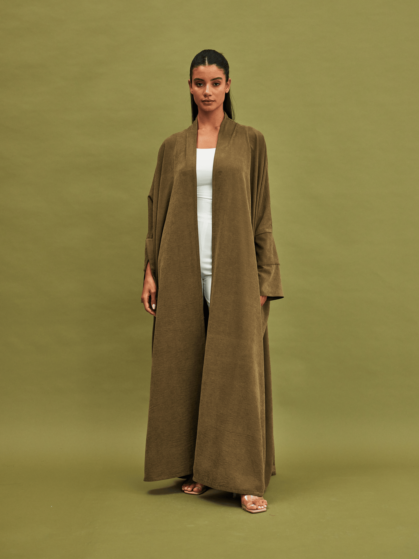 OLIVE SLEEVE CUT SUEDE ABAYA