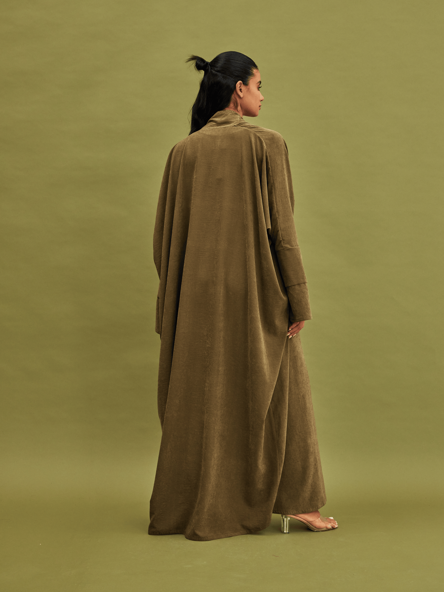 OLIVE SLEEVE CUT SUEDE ABAYA