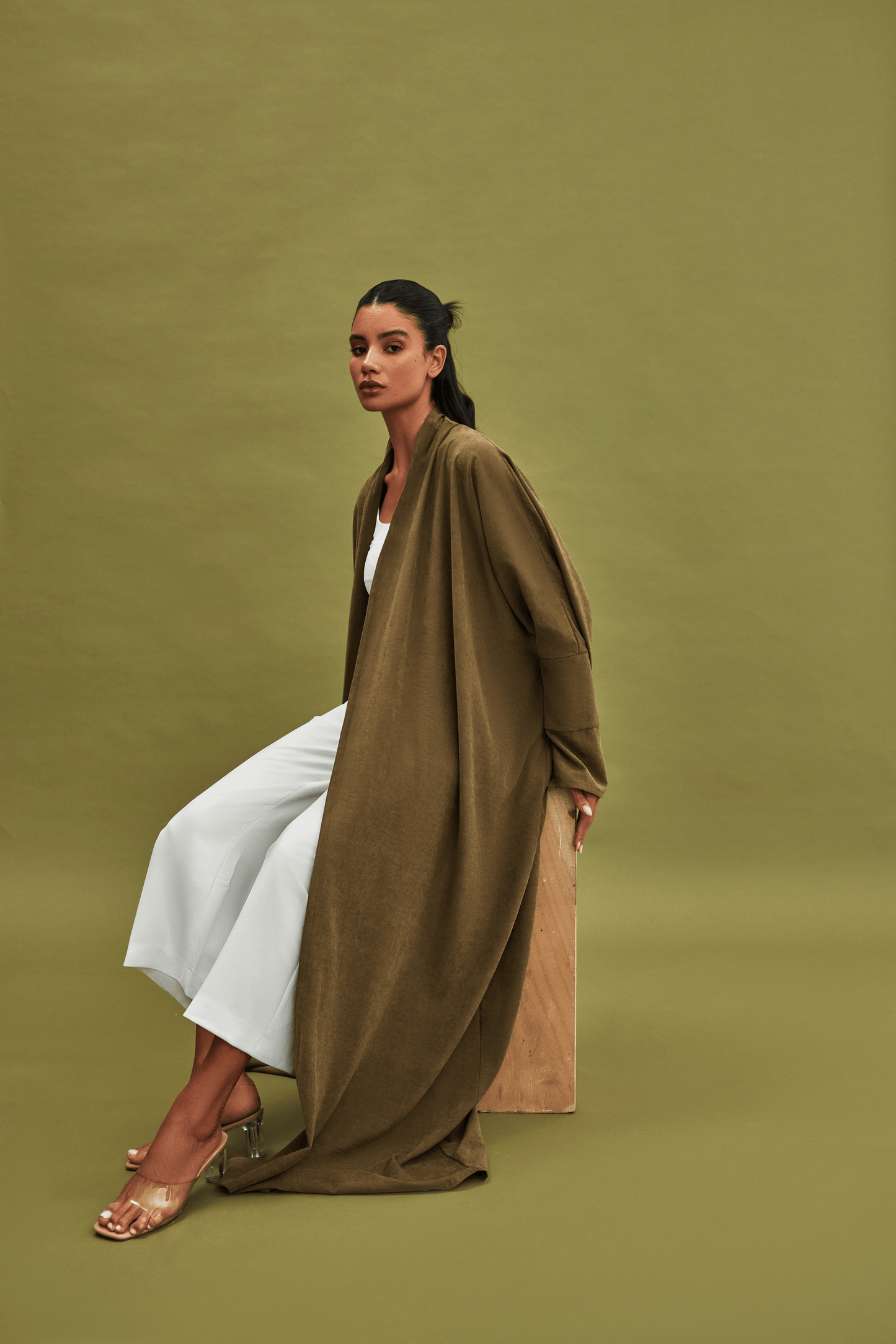 OLIVE SLEEVE CUT SUEDE ABAYA