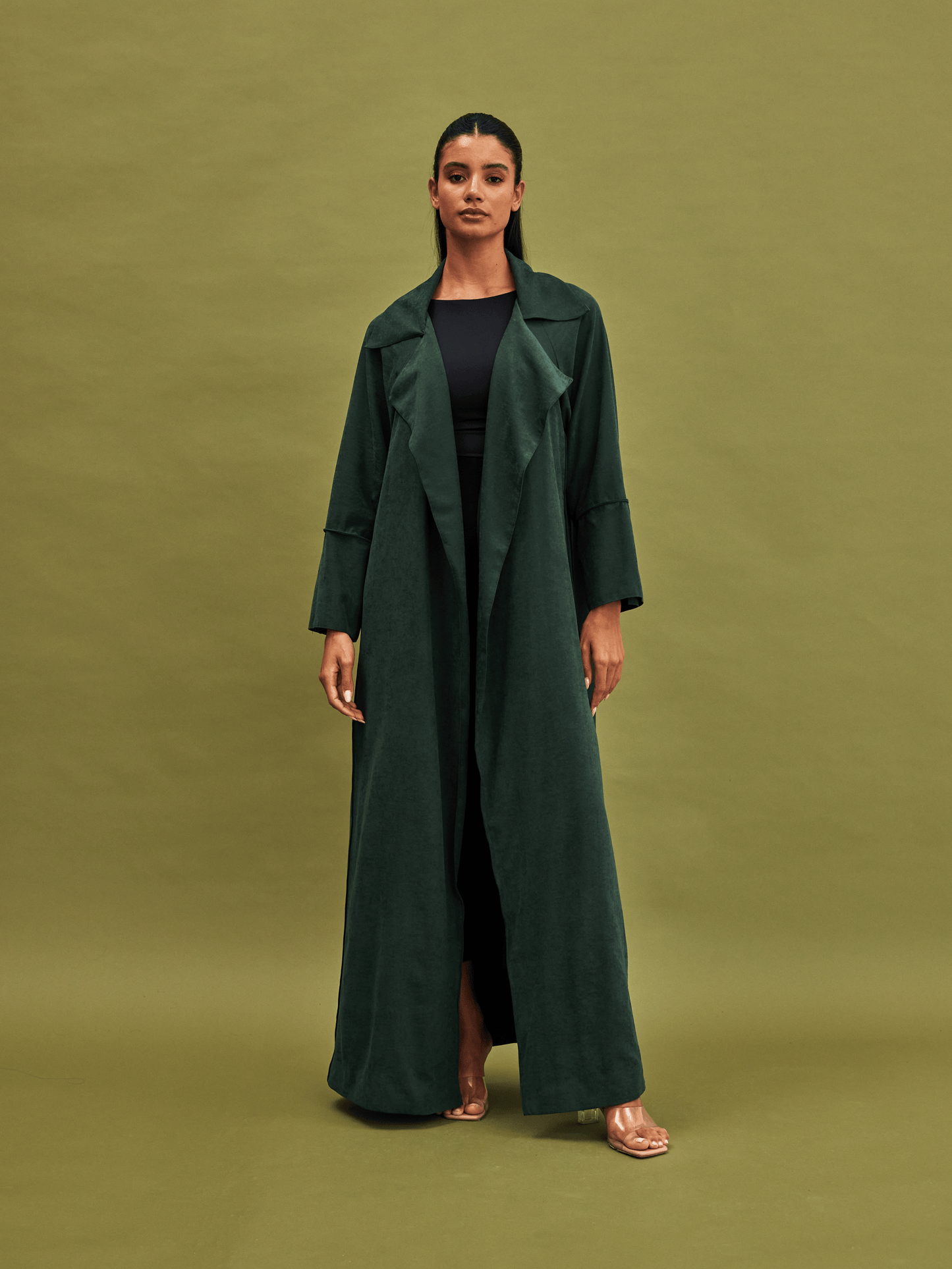 DARK GREEN COAT SUEDE ABAYA