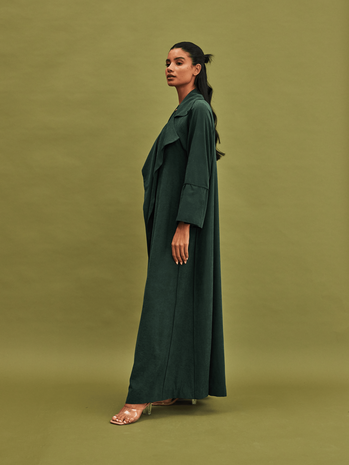 DARK GREEN COAT SUEDE ABAYA