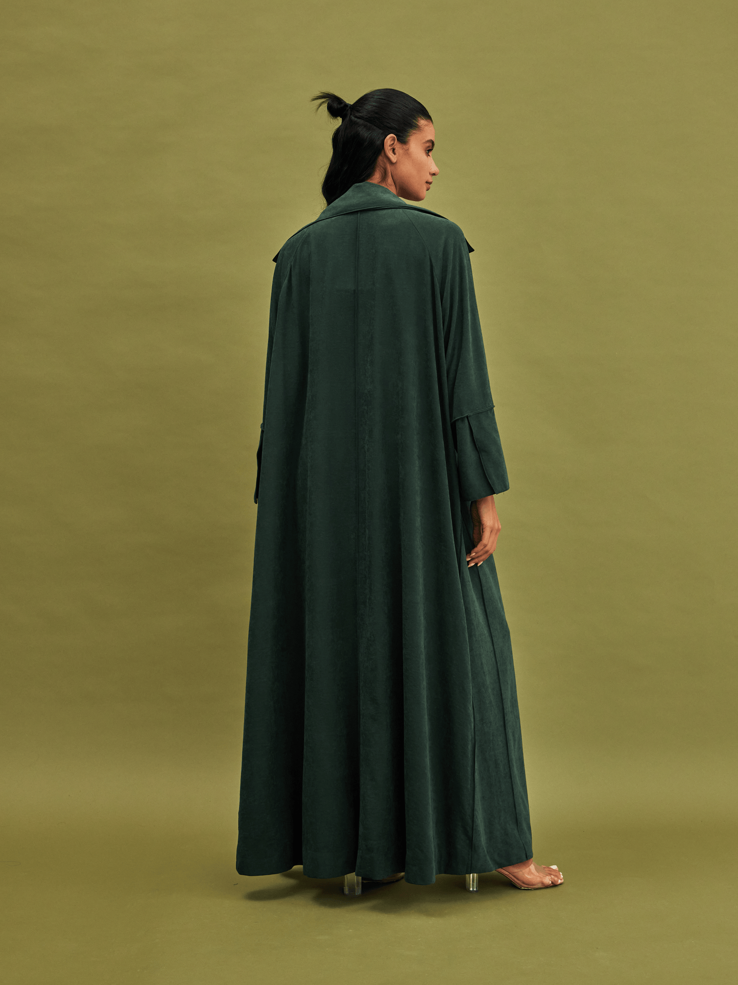 DARK GREEN COAT SUEDE ABAYA