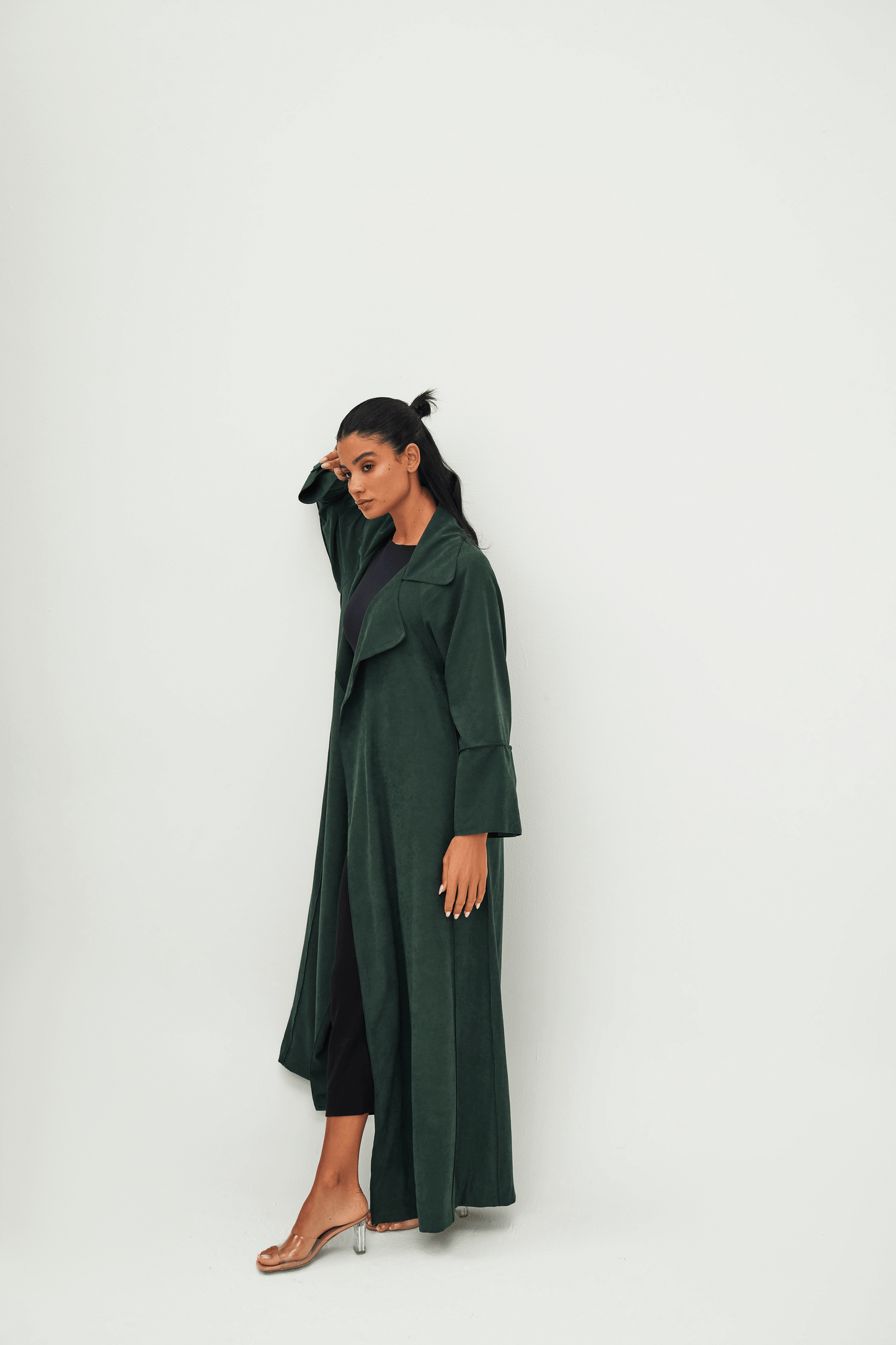 DARK GREEN COAT SUEDE ABAYA