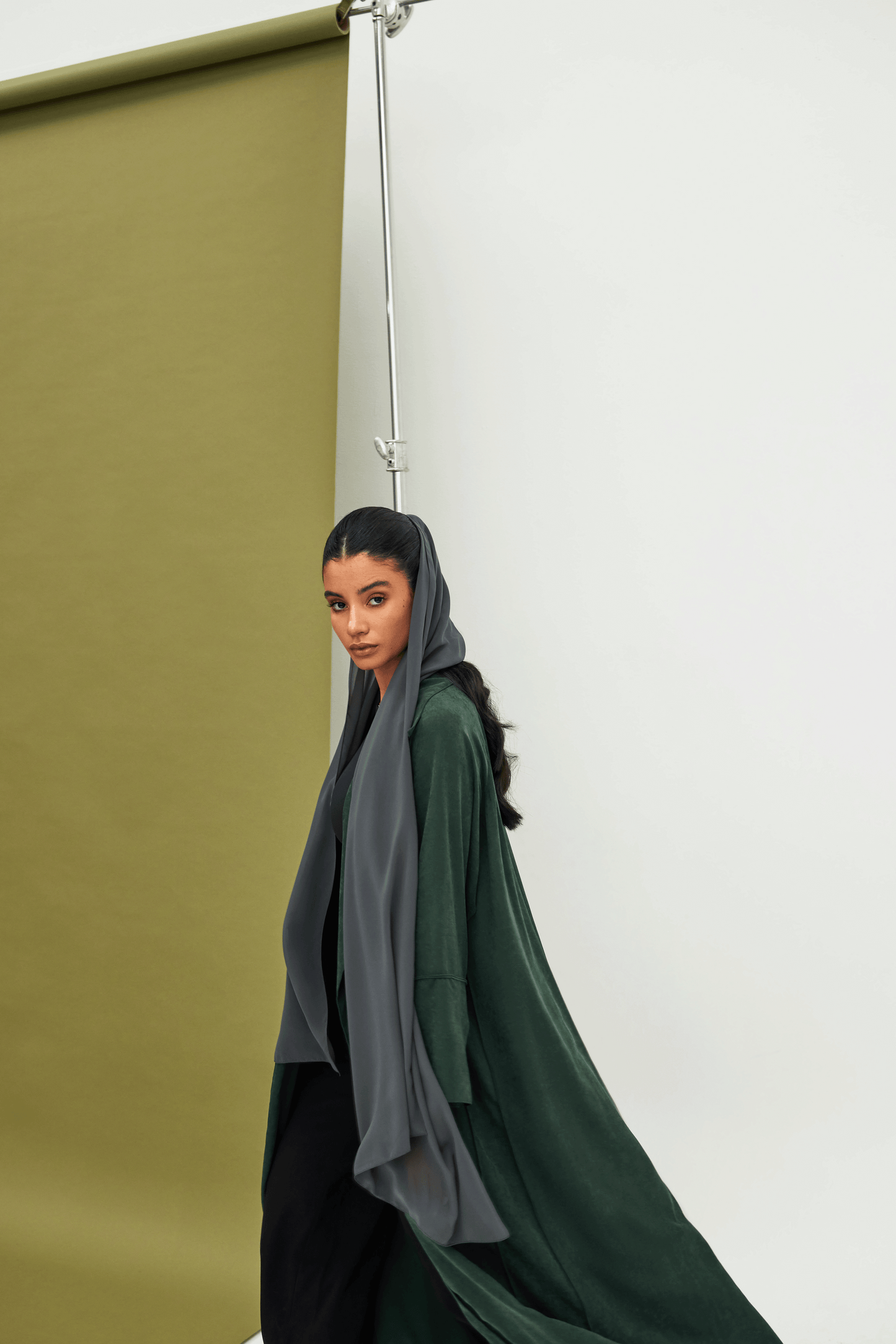 DARK GREEN COAT SUEDE ABAYA