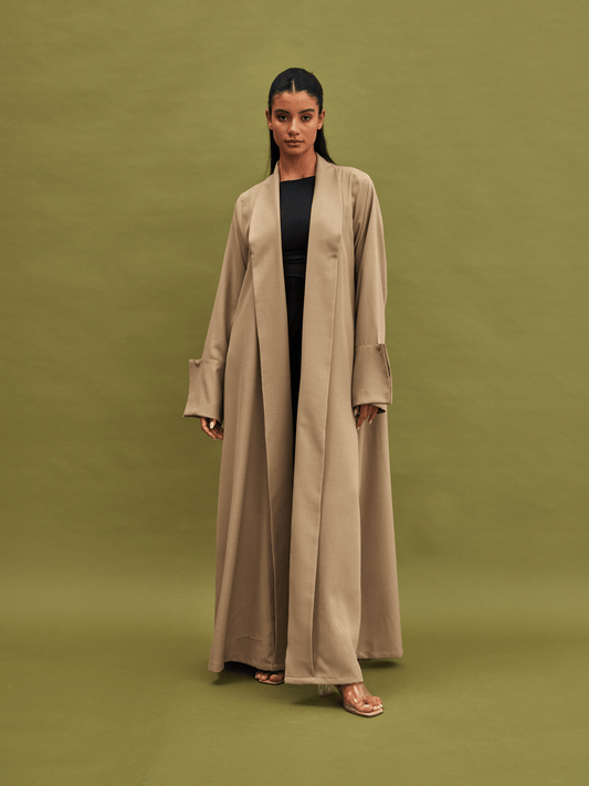 CREAM PLEATED LINEN ABAYA