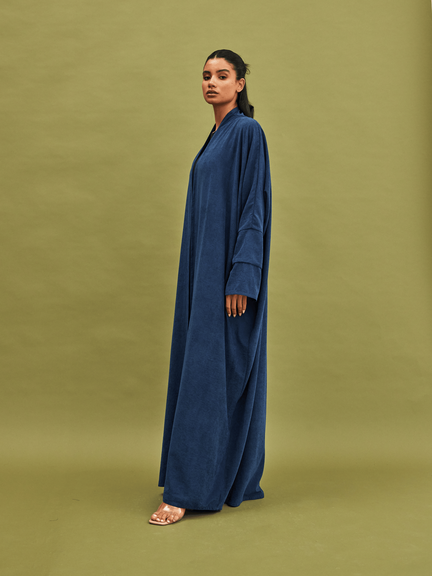 BLUE SLEEVE CUT SUEDE ABAYA