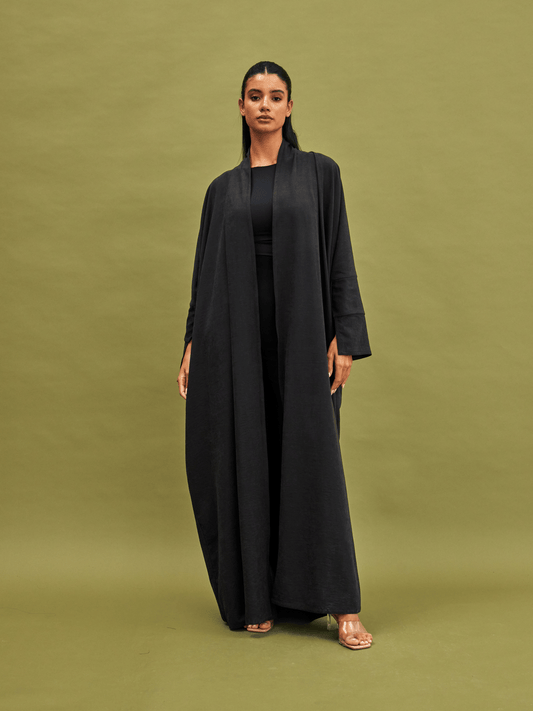 BLACK SLEEVE CUT SUEDE ABAYA