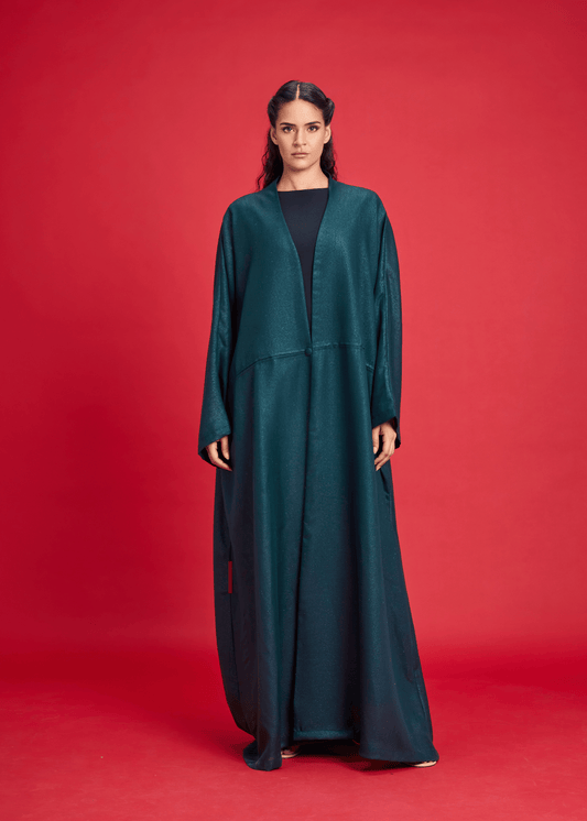 DARK GREEN LOOSE-FIT SHIMMER LINEN ABAYA