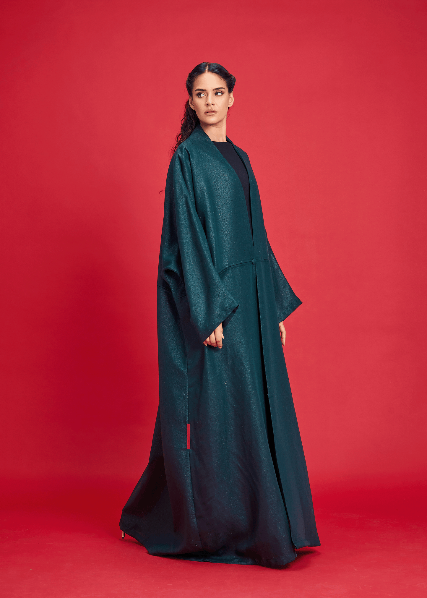 DARK GREEN LOOSE-FIT SHIMMER LINEN ABAYA