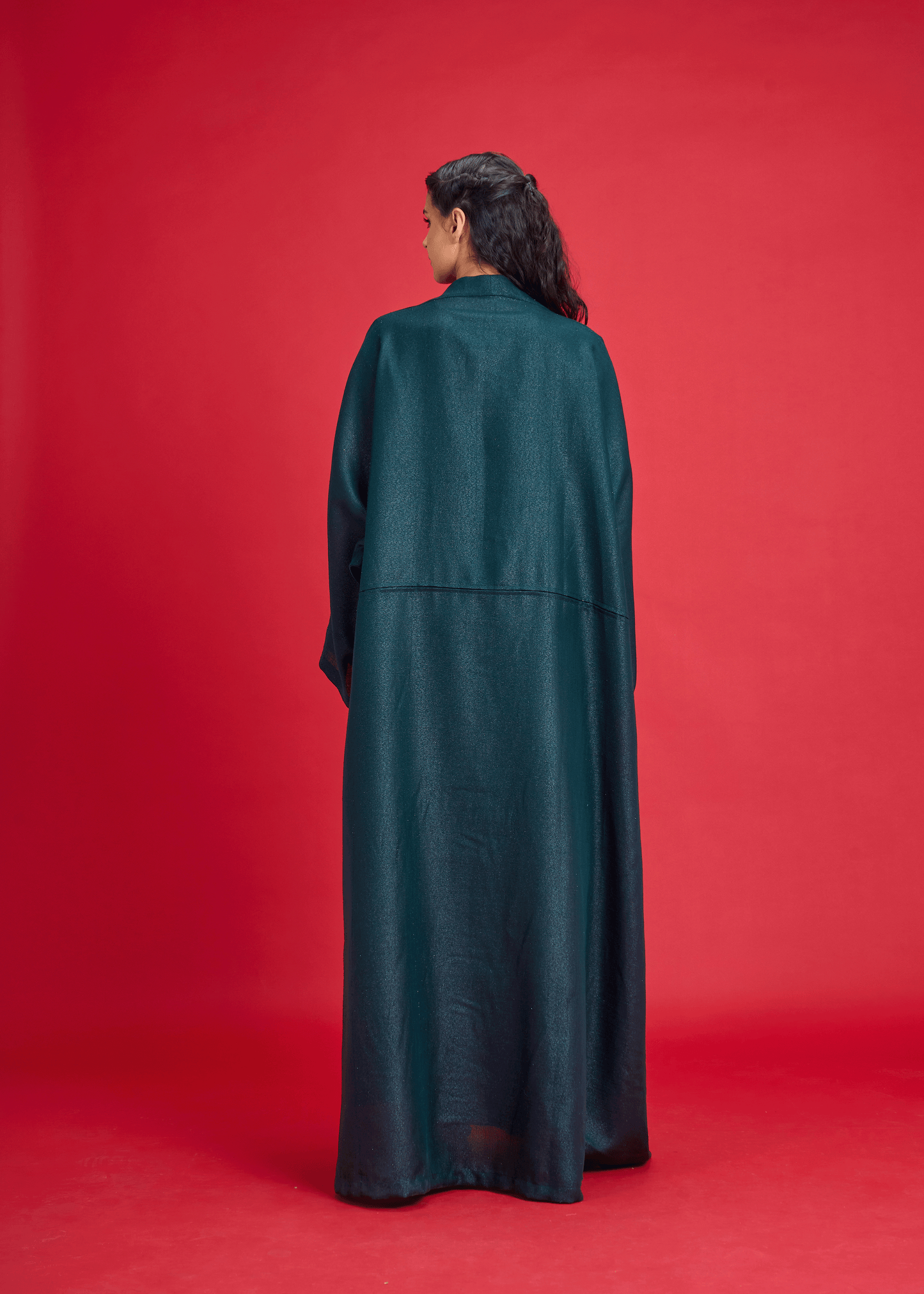 DARK GREEN LOOSE-FIT SHIMMER LINEN ABAYA