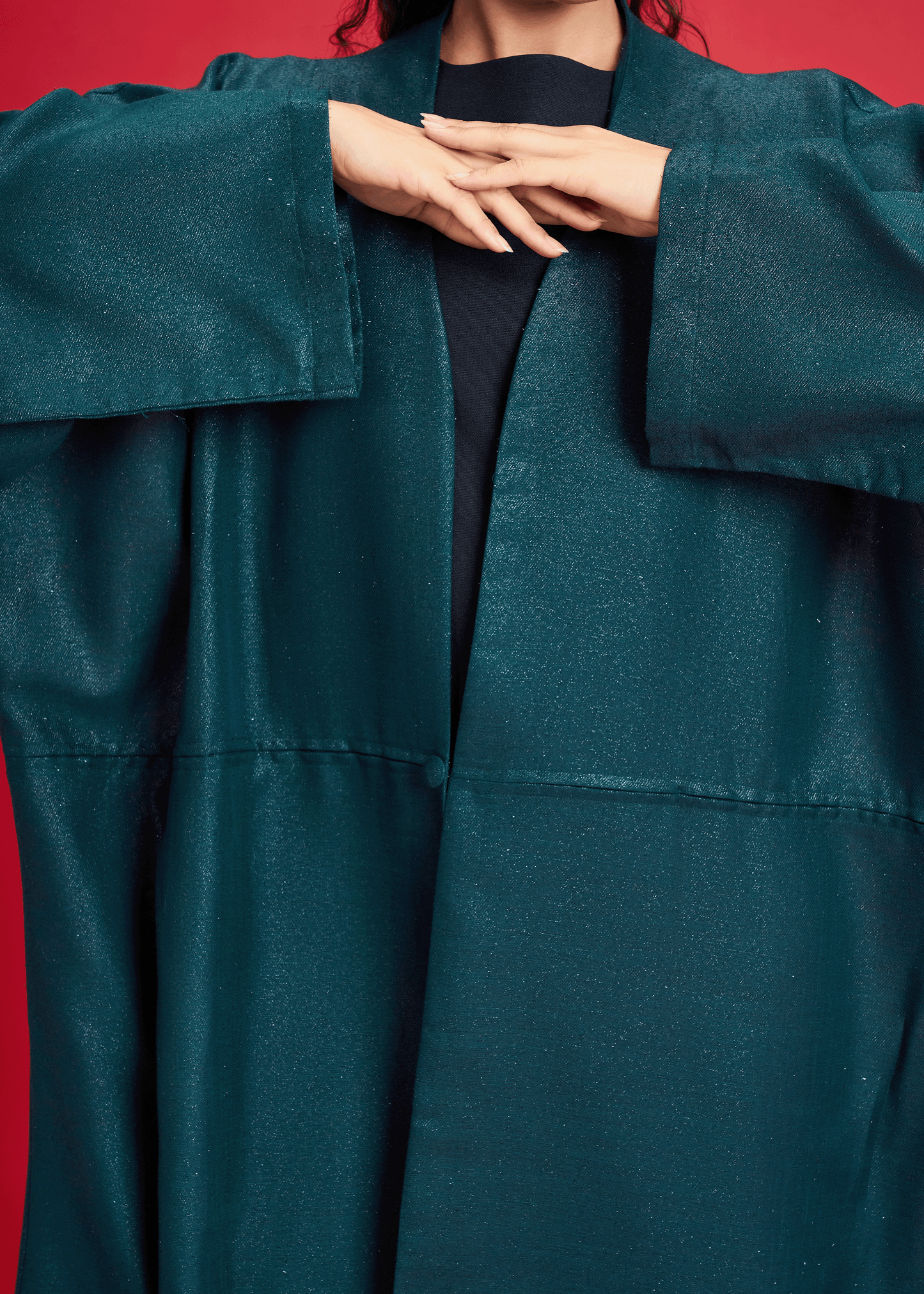 DARK GREEN LOOSE-FIT SHIMMER LINEN ABAYA