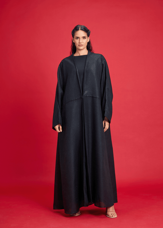 BLACK LOOSE-FIT SHIMMER LINEN ABAYA