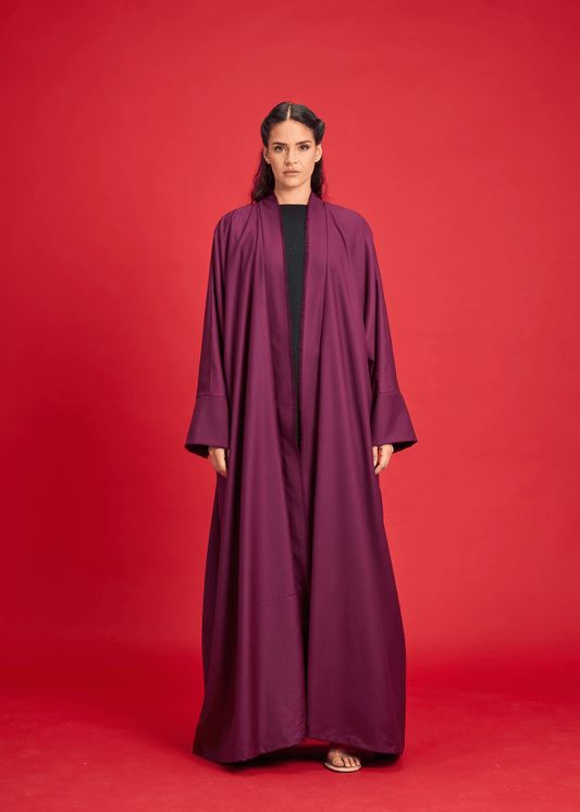 BURGUNDY PANELLED LINEN ABAYA