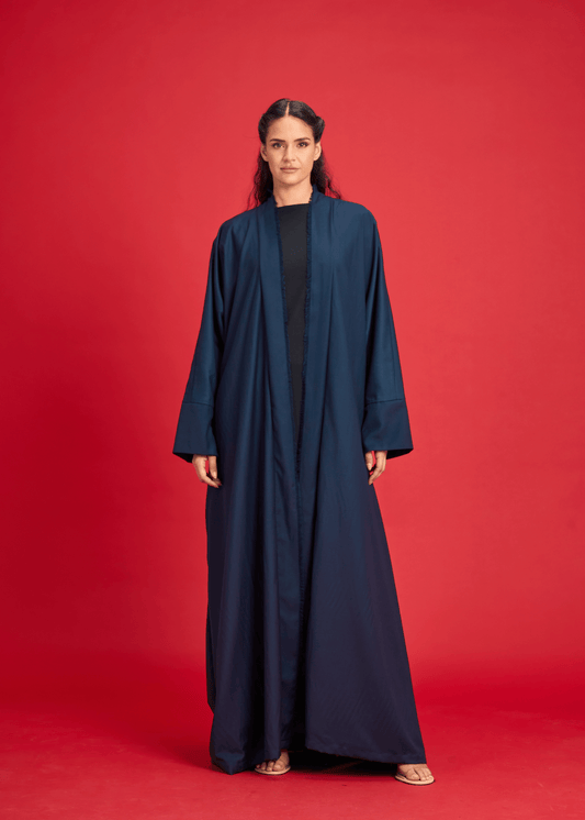 NAVY BLUE PANELLED LINEN ABAYA