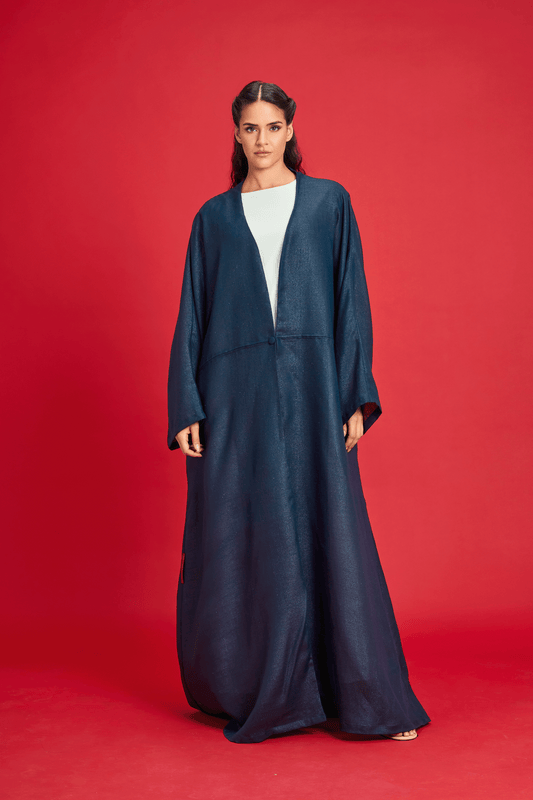 NAVY BLUE LOOSE-FIT SHIMMER LINEN ABAYA